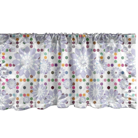 Ambesonne Floral Window Valance, Colorful Dots with Flowers, 54" X 18", Lilac Multicolor