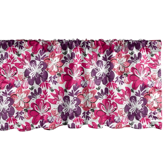 Ambesonne Floral Window Valance, Colorful Flower Butterfly, 42" x 12", Magenta Purple and White