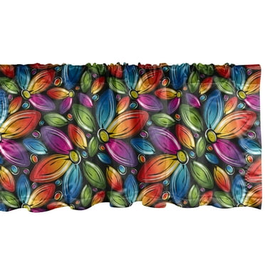 Ambesonne Floral Window Valance, Colorful Flowers Vintage, 54" X 18", Multicolor