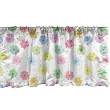 Ambesonne Floral Window Valance, Colorful Paint Blots Flowers, 54" X 18", Multicolor