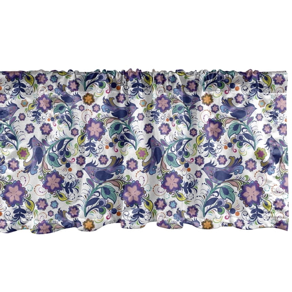 Ambesonne Floral Window Valance, Colorful Pattern with Abstract Flowers and Bird Image, Curtain Valance for Kitchen Bedroom Decor with Rod Pocket, 54" X 12", Multicolor