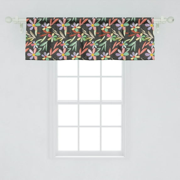 Ambesonne Floral Window Valance, Colorful Spring Blooms with Vibrant Petals on a Dark Toned Backdrop Abstract Nature, Curtain Valance for Kitchen Bedroom Decor with Rod Pocket, 54" X 18", Multicolor