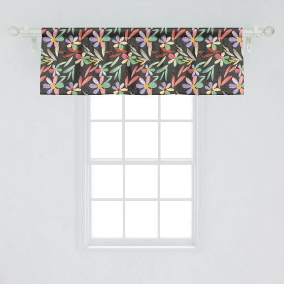 Ambesonne Floral Window Valance, Colorful Spring Blooms with Vibrant Petals on a Dark Toned Backdrop Abstract Nature, Curtain Valance for Kitchen Bedroom Decor with Rod Pocket, 54" X 18", Multicolor