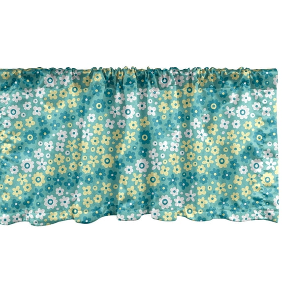 Ambesonne Floral Window Valance, Continuous Flowers Art, 54" X 18", Pale Yellow Sea Blue