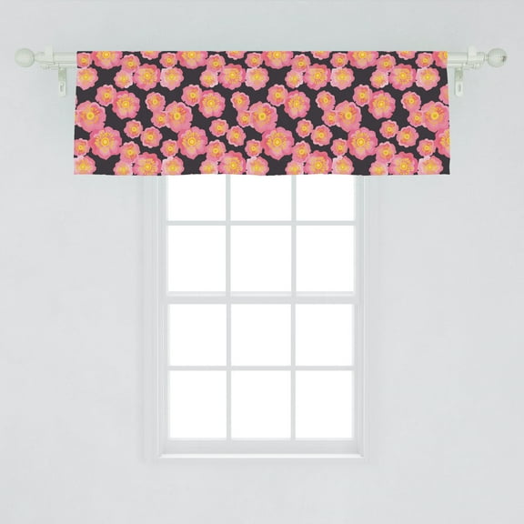 Ambesonne Floral Window Valance, Continuous Pattern of Blossoming Petals in Romantic Composition Print, Curtain Valance for Kitchen Bedroom Decor with Rod Pocket, 54" X 18", Dark Grey Yellow