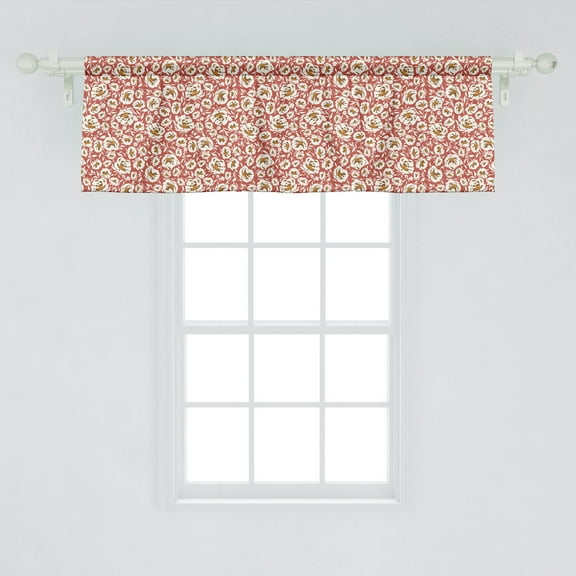 Ambesonne Floral Window Valance, Continuous Warm Autumnal Tones Petals Spring Blossom, Curtain Valance for Kitchen Bedroom Decor with Rod Pocket, 54" X 18", Caramel Dark Salmon