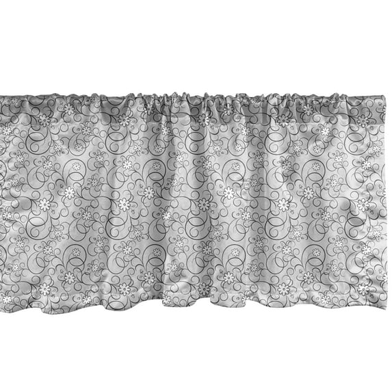Ambesonne Floral Window Valance, Curlicue Style Motifs Art, 54" X 18", Pale Grey and White