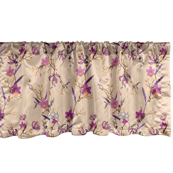 Ambesonne Floral Window Valance, Delicate Exotic Oriental Flowers Blooming on Tree Branches Print, Curtain Valance for Kitchen Bedroom Decor with Rod Pocket, 54" X 12", Dark Magenta Pale Peach