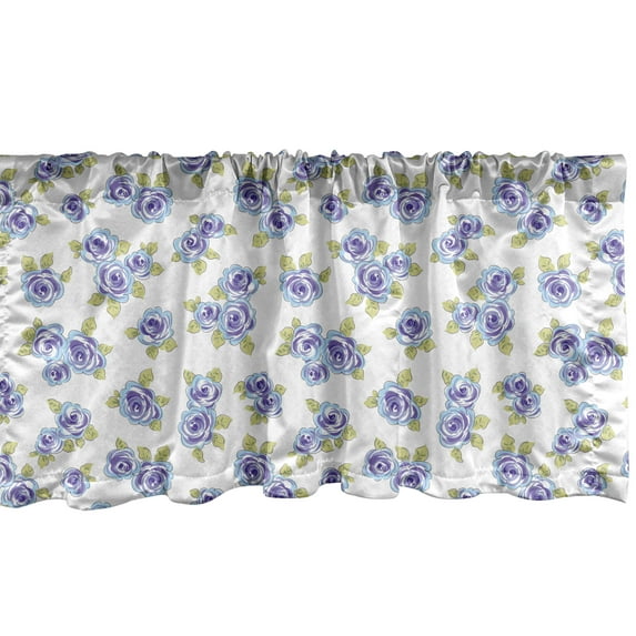 Ambesonne Floral Window Valance, Delicate Flower Art, 54" X 12", Ceil Blue White