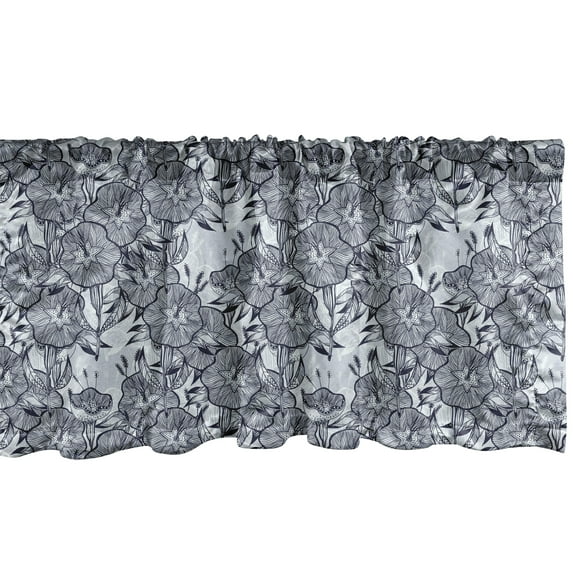 Ambesonne Floral Window Valance, Detailed Bindweed Flowers, 54" X 12", Blue Grey Night Blue