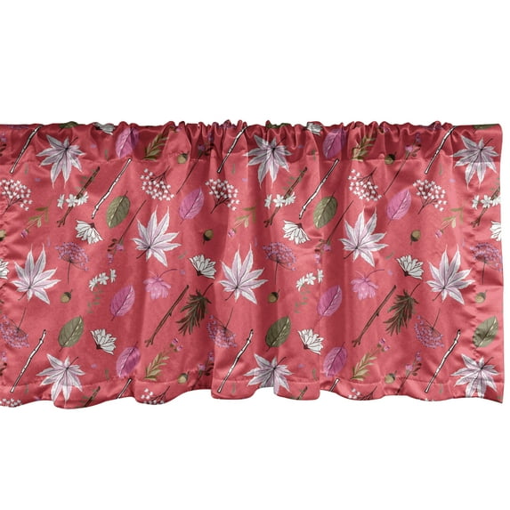 Ambesonne Floral Window Valance, Diagonal Design Warm Tone Nuts Leaves Flowers and Branches Scattered, Curtain Valance for Kitchen Bedroom Decor with Rod Pocket, 54" X 12", Coral and Slate Brown
