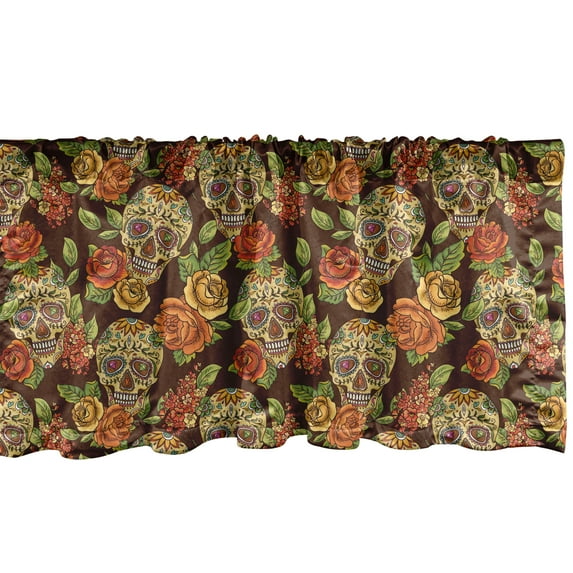 Ambesonne Floral Window Valance, Diamond Flowers Leaves, 42" x 12", Pale Green Yellow Orange