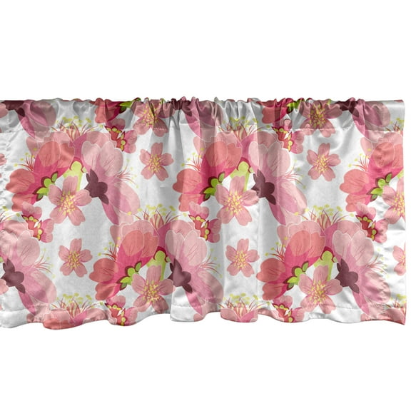 Ambesonne Floral Window Valance, Digitally Generated Flourishing Cherry Blossom Bud Silhouettes in Warm Colors, Curtain Valance for Kitchen Bedroom Decor with Rod Pocket, 54" X 12", Coral and Pink