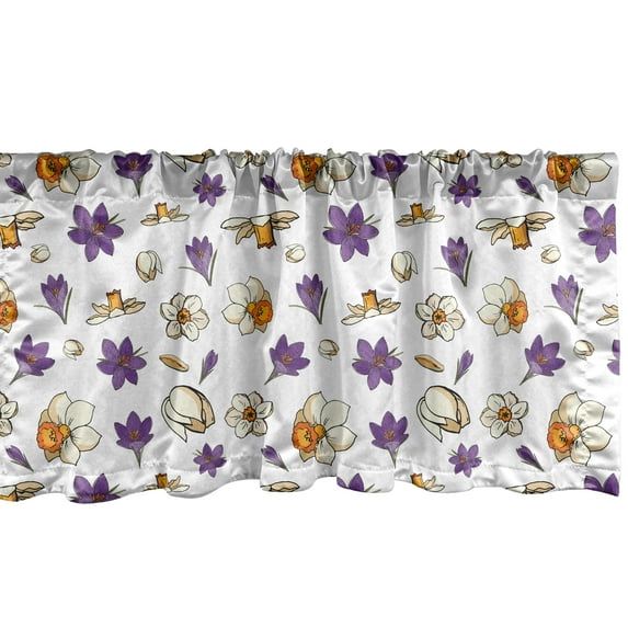 Ambesonne Floral Window Valance, Digitally Generated Flowers Crocuses and Narcissus Scattered, Curtain Valance for Kitchen Bedroom Decor with Rod Pocket, 54" X 12", Violet Orange