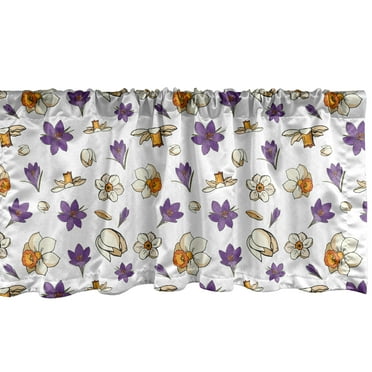 Ambesonne Floral Window Valance, Digitally Generated Flowers Crocuses and Narcissus Scattered, Curtain Valance for Kitchen Bedroom Decor with Rod Pocket, 54" X 18", Violet Orange