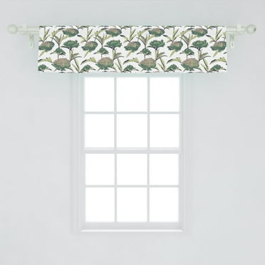 Ambesonne Floral Window Valance, Digitally Generated Peonies Arrangement with Leaves, Curtain Valance for Kitchen Bedroom Decor with Rod Pocket, 54" X 12", Green Grey Teal