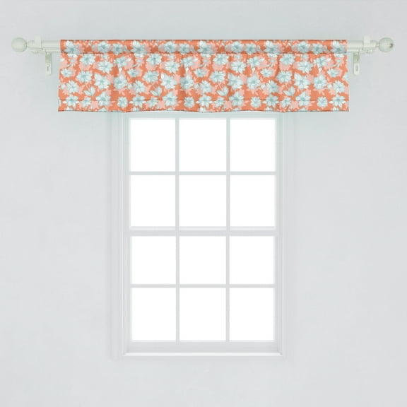 Ambesonne Floral Window Valance, Digitally Generated Retro Flower Silhouettes with Stripes, Curtain Valance for Kitchen Bedroom Decor with Rod Pocket, 54" X 12", Salmon Blush