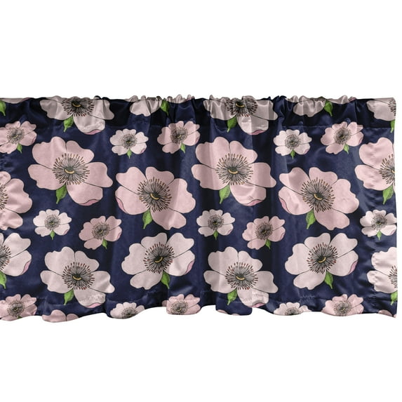 Ambesonne Floral Window Valance, Dog Rose Pastel Pink Flower, 54" X 18", Rose Lime Green Indigo