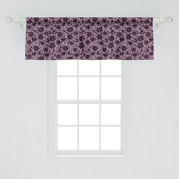 Ambesonne Floral Window Valance, Doodle Abstract Pattern with Silhouettes of Birds and Flowers Nature Inspired, Curtain Valance for Kitchen Bedroom Decor with Rod Pocket, 54" X 18", Lilac and Plum