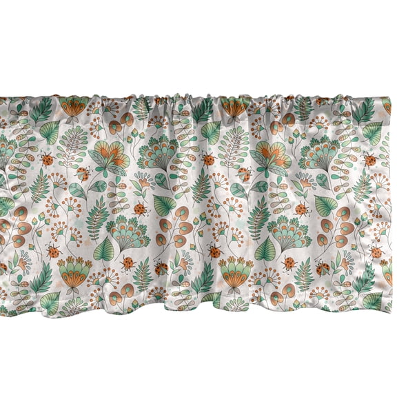 Ambesonne Floral Window Valance, Doodle Botanical Leaves, 54" X 18", Seafoam Orange White