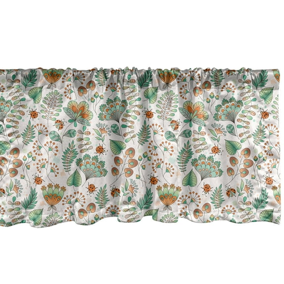 Ambesonne Floral Window Valance, Doodle Botanical Leaves, 54" X 18", Seafoam Orange White