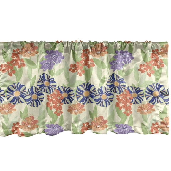 Ambesonne Floral Window Valance, Doodle Interpretation of Blossoming Summer Flowers, Curtain Valance for Kitchen Bedroom Decor with Rod Pocket, 54" X 12", Multicolor