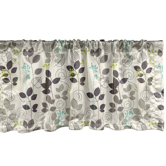 Ambesonne Floral Window Valance, Doodle Leaves Earth Tone, 54" X 18", Dark Taupe Coconut