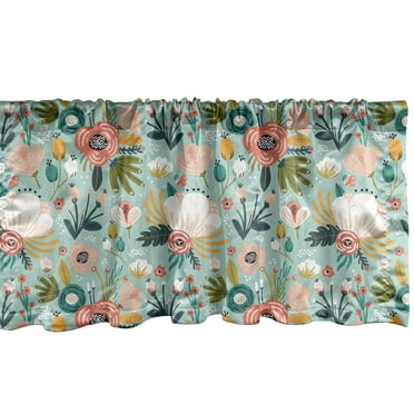 Ambesonne Floral Window Valance, Doodle Style Botanical Pattern with Colorful Flower Bouquets Pattern, Curtain Valance for Kitchen Bedroom Decor with Rod Pocket, 54" X 18", Pale Seafoam Multicolor