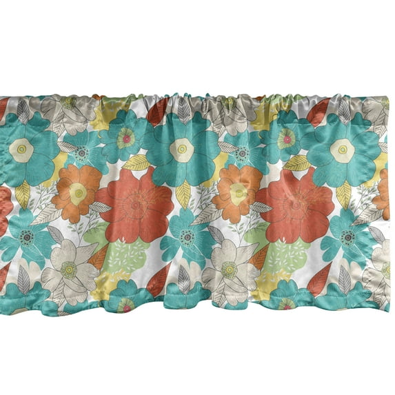 Ambesonne Floral Window Valance, Doodle Style Whimsical Pattern of Flowers Rich in Color Freshness of Spring Theme, Curtain Valance for Kitchen Bedroom Decor with Rod Pocket, 54" X 12", Multicolor