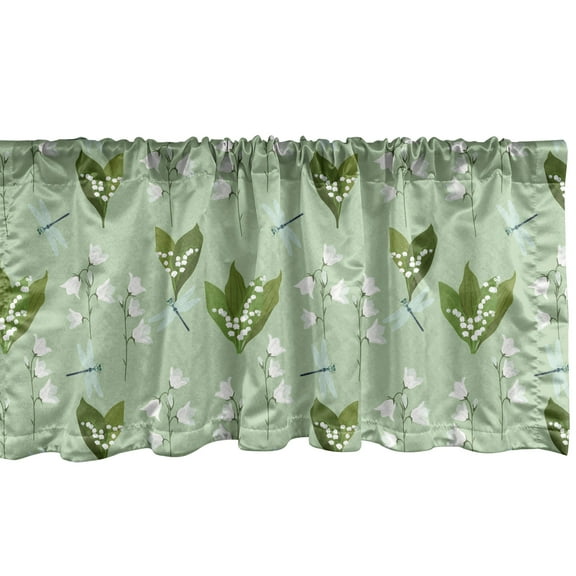 Ambesonne Floral Window Valance, Dragonflies and Campanulas, 54" X 12", Pale Green Pale Blue