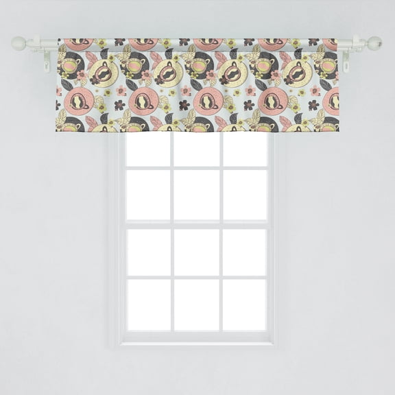 Ambesonne Floral Window Valance, Drawings of Cups and Flowers English Tea Party Romantic Garden Art, Curtain Valance for Kitchen Bedroom Decor with Rod Pocket, 54" X 18", Cadet Blue Yellow