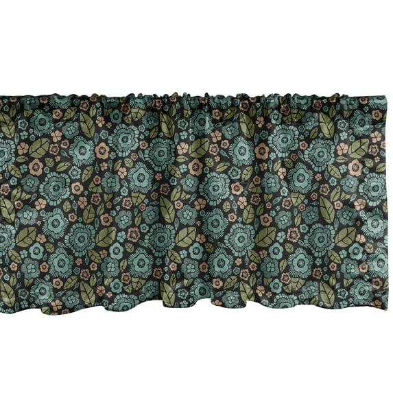 Ambesonne Floral Window Valance, Earth Toned Flower Petals, 42" x 18", Teal Burnt Sienna Black