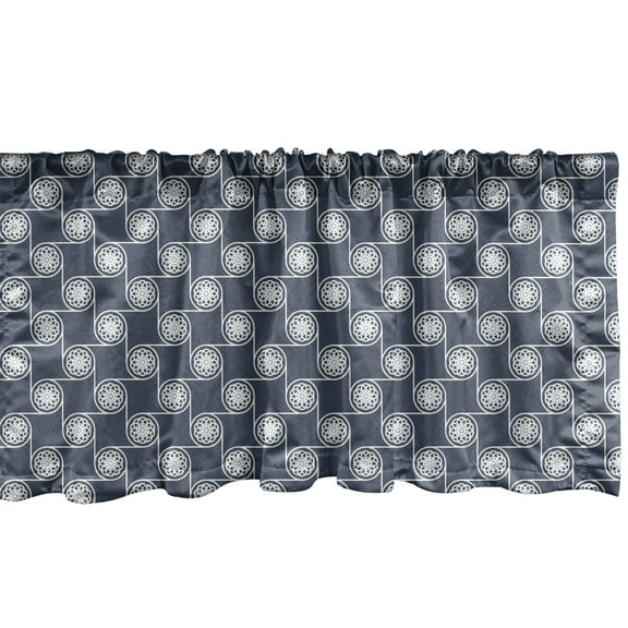 Ambesonne Floral Window Valance, Eastern Japanese Ornate, 54" X 18", Charcoal Grey Dark Blue