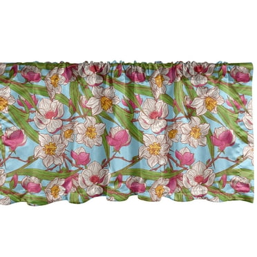 Ambesonne Floral Window Valance, Energetic Spring Colors Abstract Drawing Narcissus and Magnolia Flowers, Curtain Valance for Kitchen Bedroom Decor with Rod Pocket, 54" X 18", Multicolor