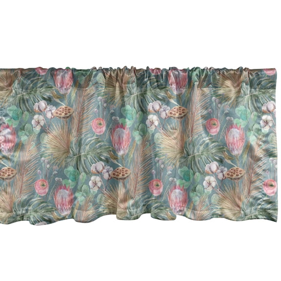 Ambesonne Floral Window Valance, Exotic Dried Leaves Print, 42" x 18", Cadet Blue Pink Green