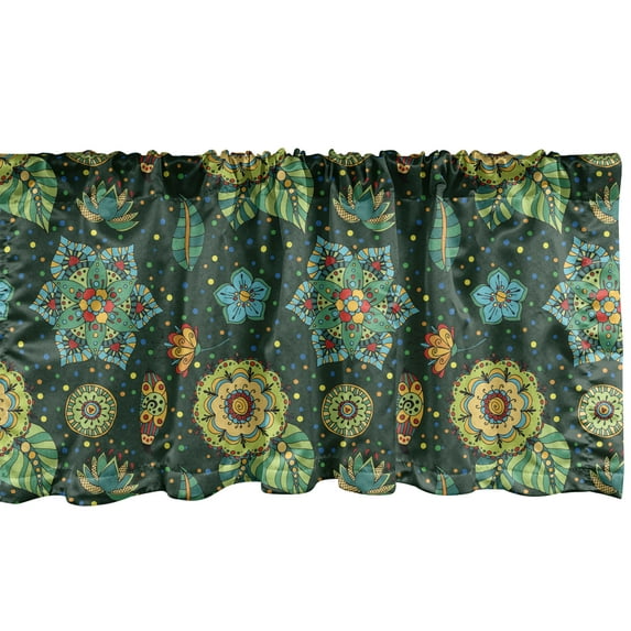 Ambesonne Floral Window Valance, Fantasy Colorful Flowers, 54" X 18", Multicolor