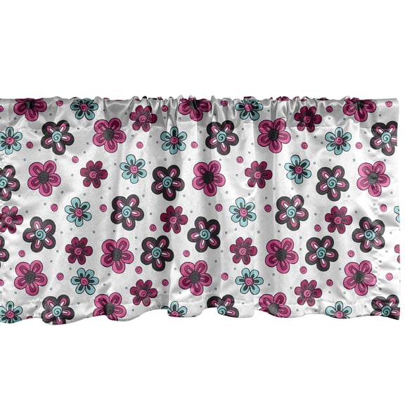 Ambesonne Floral Window Valance, Florets Buds Girls, 54" X 12", Magenta Grey Pale Blue