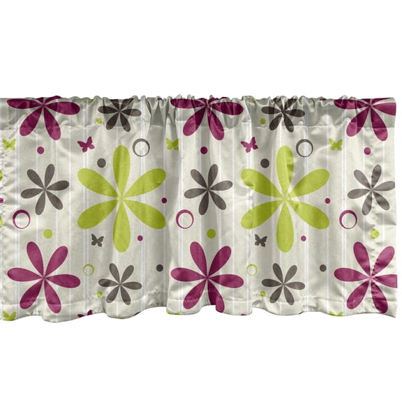 Ambesonne Floral Window Valance, Florets Circle Hoop, 54" X 12", Apple Green Dark Taupe