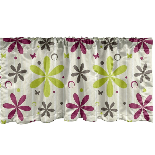 Ambesonne Floral Window Valance, Florets Circle Hoop, 54" X 18", Apple Green Dark Taupe