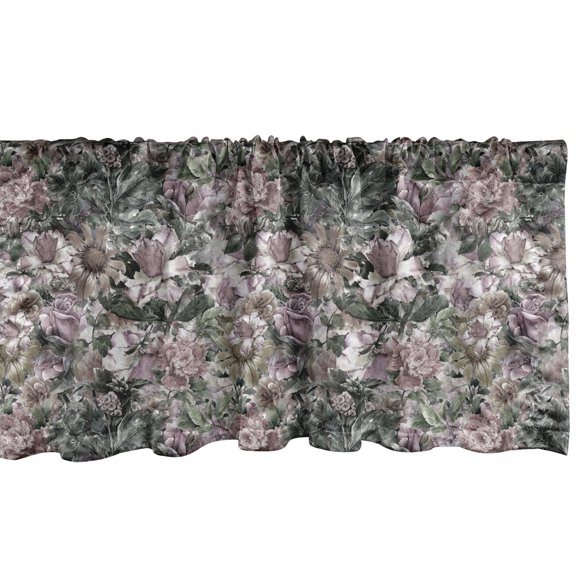 Ambesonne Floral Window Valance, Flourishing Wild Roses Print, 54" X 12", Sage Green Grey Pink