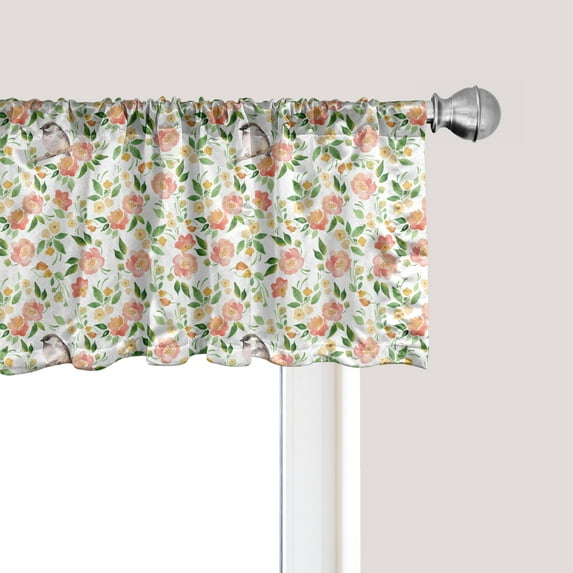 Ambesonne Floral Window Valance, Flower Petals Blossoms, 54" X 12", Coral Fern Green White
