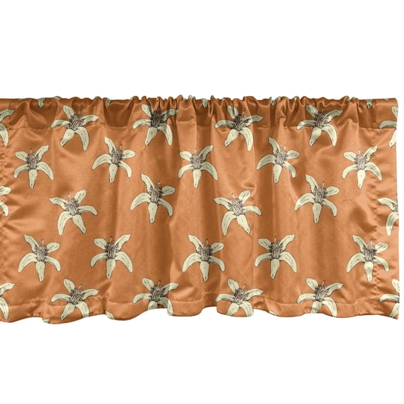 Ambesonne Floral Window Valance, Flowering Lily Blossoms Art, 42" x 12", Dark Orange and Cream