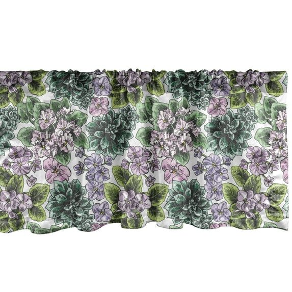 Ambesonne Floral Window Valance, Flowering Plants Gardening Violet Peonies Hydrangea Foliage Illustration, Curtain Valance for Kitchen Bedroom Decor with Rod Pocket, 54" X 18", Multicolor