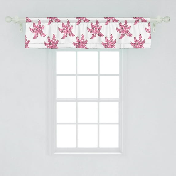 Ambesonne Floral Window Valance, Flowers and Cherry Buds Motifs on Sakura Trees Japanese Plants Spring Design, Curtain Valance for Kitchen Bedroom Decor with Rod Pocket, 54" X 12", Pink Taupe White