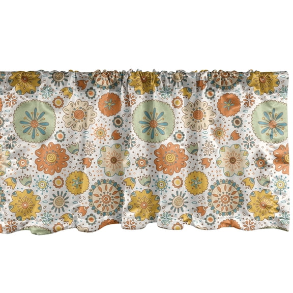 Ambesonne Floral Window Valance, Flowers Dots Drops Petals, 42" x 12", Pale Green and Burnt Sienna