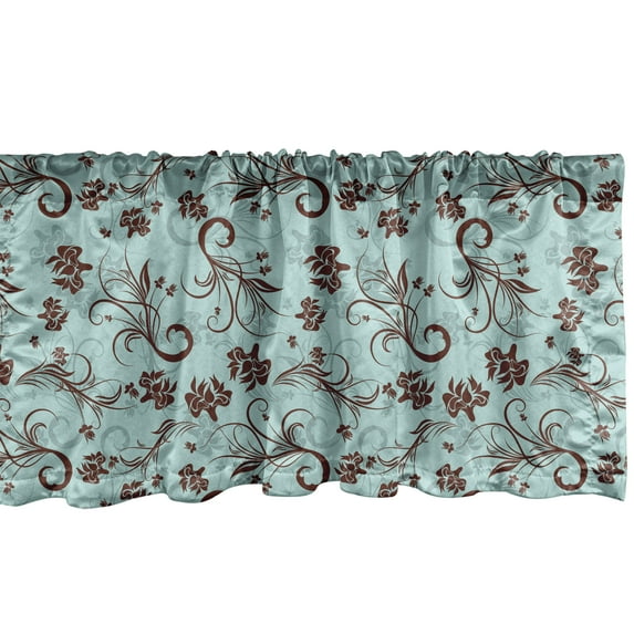 Ambesonne Floral Window Valance, Flowers Leaves Classic Art, 54" X 18", Pale Seafoam and Brown