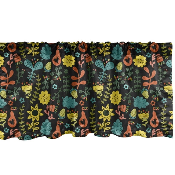 Ambesonne Floral Window Valance, Flowers Scandinavian Style, 54" X 12", Charcoal Grey and Multicolor