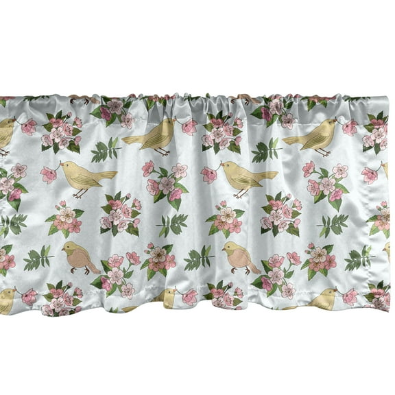 Ambesonne Floral Window Valance, Flowers and Birds Pattern, 54" X 12", Multicolor