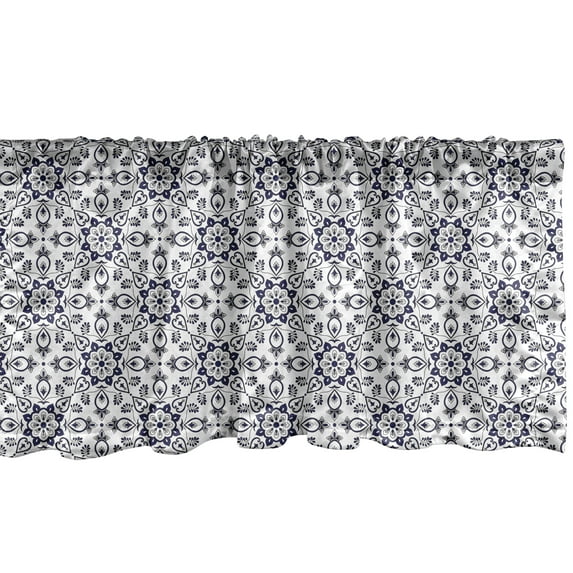 Ambesonne Floral Window Valance, Flowers and Leafy Motifs, 54" X 18", Indigo Charcoal Grey