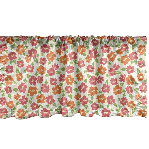 Ambesonne Floral Window Valance, Flowers on Ornate Background, 54" X 18", Ivory Coral Salmon